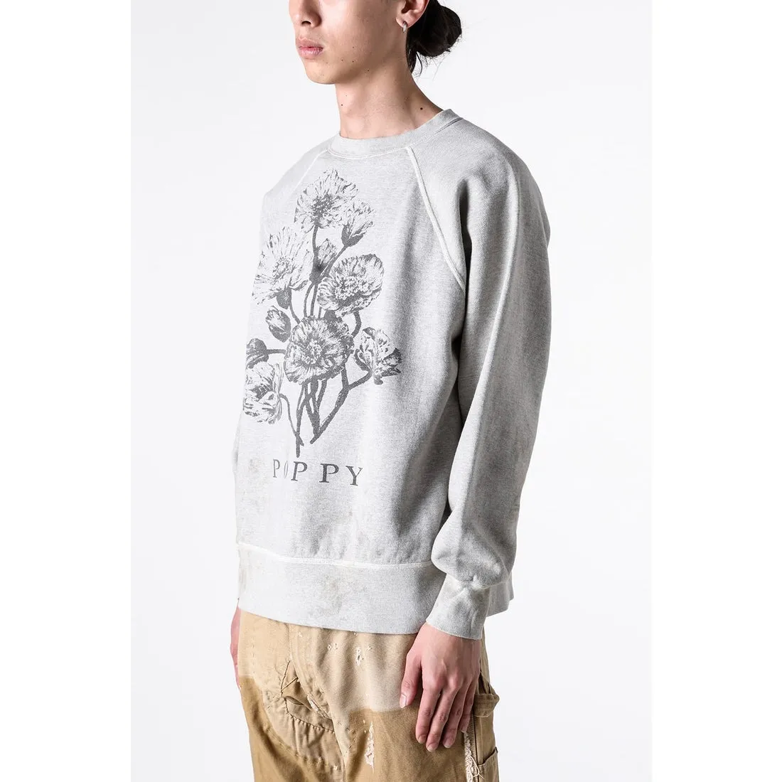 SAINT Mxxxxxx 'FLOWER' CREW NECK SWEAT SHIRTS Floral Distressed Retro Sweatshirt Distressed Gray S-XL Big Factory Four-needle Six-Thread Boneless Stitching Process/Original Horn Sleeve Version Top Printing Process Authentic Level Re-Engraving Garment Washing and Distressing/Hand-worn Graffiti Treatment Original Consistent Fruit Label/Little Angel Anti-Counterfeiting Label